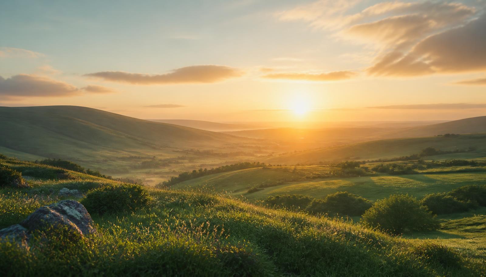 Soft morning light rising over an open landscape